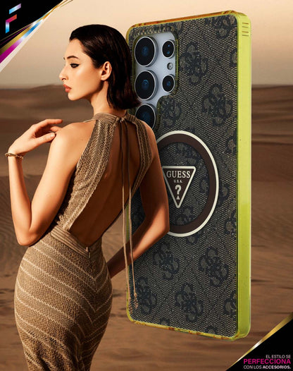 Case Guess 4G Logo Triángulo Samsung S25 Ultra Café | Lujo y Protección para tu Samsung
