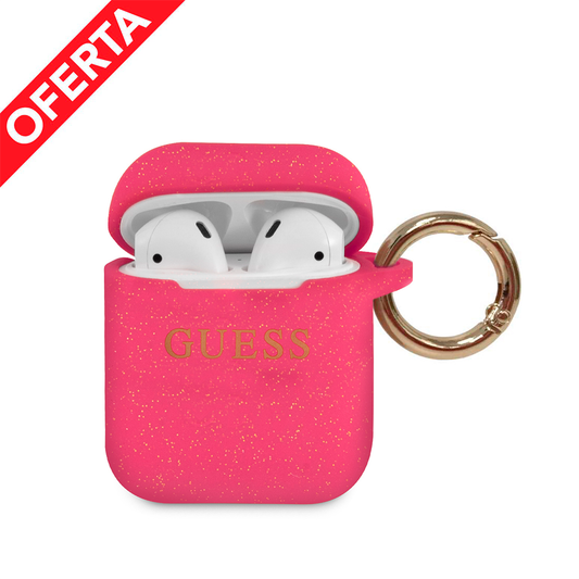 Case/Funda Guess de Silicon Color Fuscia con Anillo Dorado AirPods