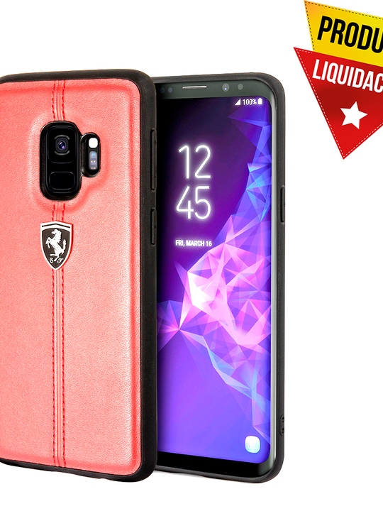 Funda Case De Cuero Ferrari Raya Rojo Para Galaxy S9