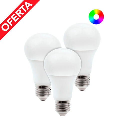 Paquete de 3 Focos LED Inteligentes A19 WiFi 8 W, Luz RGB + Blanca, Base E27