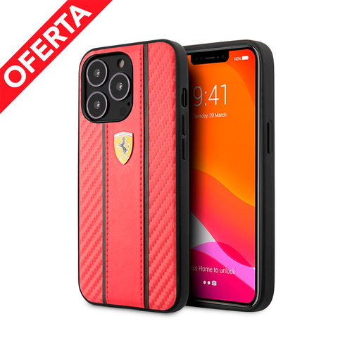Case/Funda Ferrari Pista Roja de Piel con Fibra Carbón iPhone 13 Pro Max