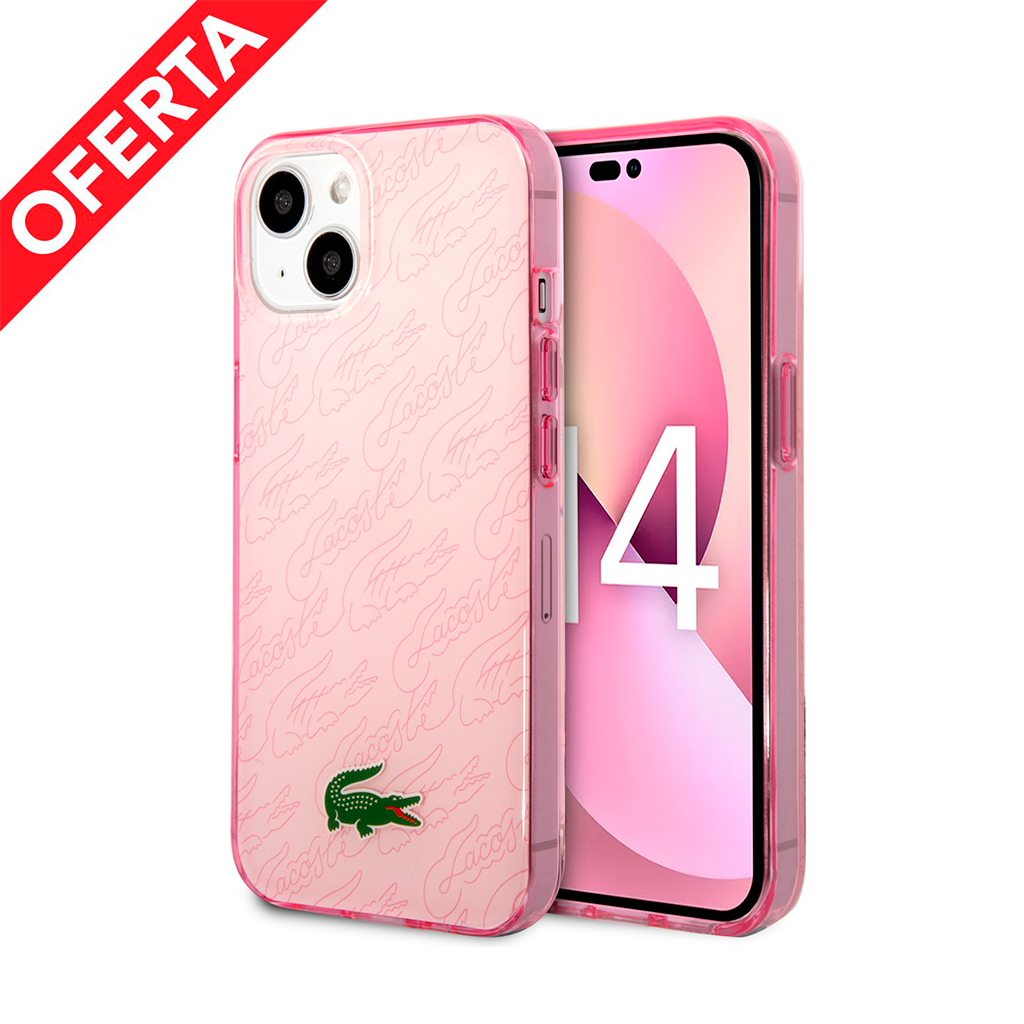 Case/Funda Original Lacoste Diseño Doble Estampado Color Rosa para iPhone 14