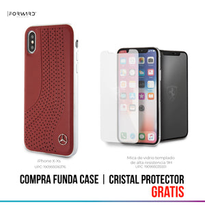 Case/Funda Mercedes Benz de Piel Roja con Diseños Arcos iPhone X/xs + Cristal Protector GRATIS