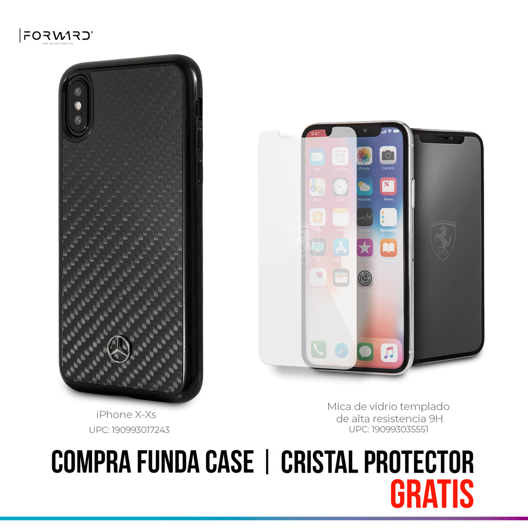 Case/Funda Mercedes Benz de Fibra Carbono iPhone X/xs + Cristal Protector GRATIS