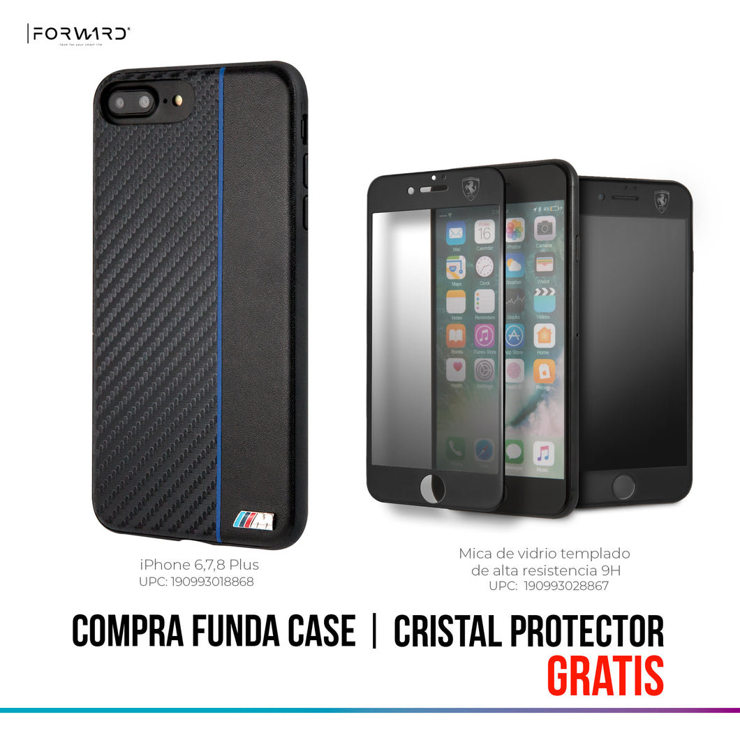 Case/Funda BMW Diseño Signa de Fibra Carbono iPhone 6+/ 7+/ 8+. Cristal Protector GRATIS