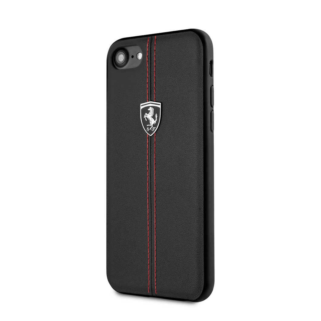 Funda Case Piel Negra Ferrari Logo Plata iPhone 6, 7, 8 y SE - ForwardContigo