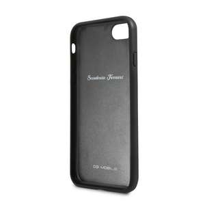 Funda Case Piel Negra Ferrari Logo Plata iPhone 6, 7, 8 y SE - ForwardContigo
