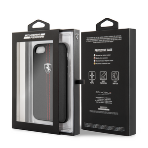 Case/Funda Ferrari de Piel Color Negro con Logo Plateado iPhone SE 2022, 6, 7 y 8 + Cristal Protector GRATIS