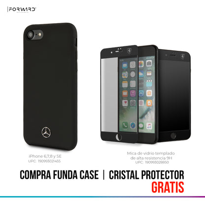 Case/Funda Mercedes Benz de Silicon Color Negro iPhone SE 2022, 6, 7 y 8 + Cristal Protector GRATIS