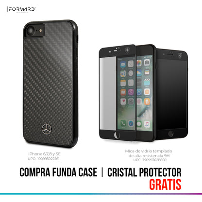 Case/Funda Mercedes Benz Fibra de Carbono Color Negro iPhone SE 2022, 6, 7 y 8 + Cristal Protector GRATIS