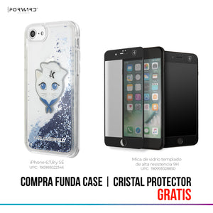 Case/Funda Karl Lagerfeld & Choupete de Glitter Color Azul iPhone SE 2022, 6, 7 y 8 + Cristal Protector GRATIS