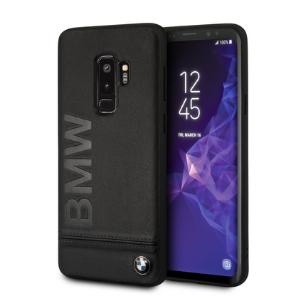 Case Funda BMW piel negra letras suaje S9 Plus - ForwardContigo