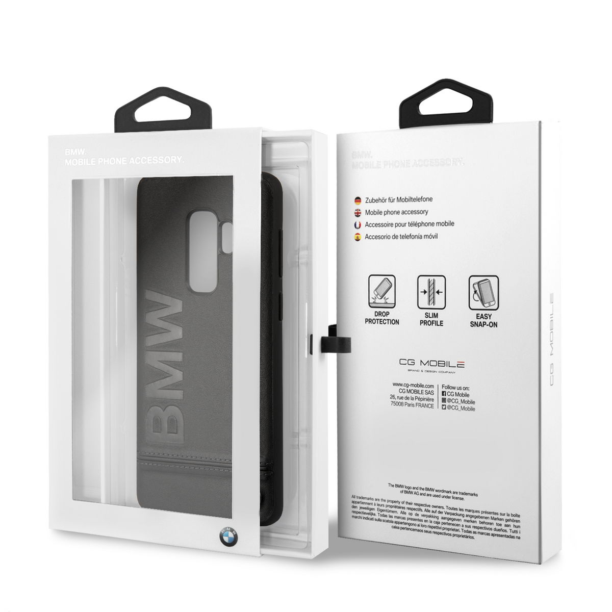Case Funda BMW piel negra letras suaje S9 Plus - ForwardContigo