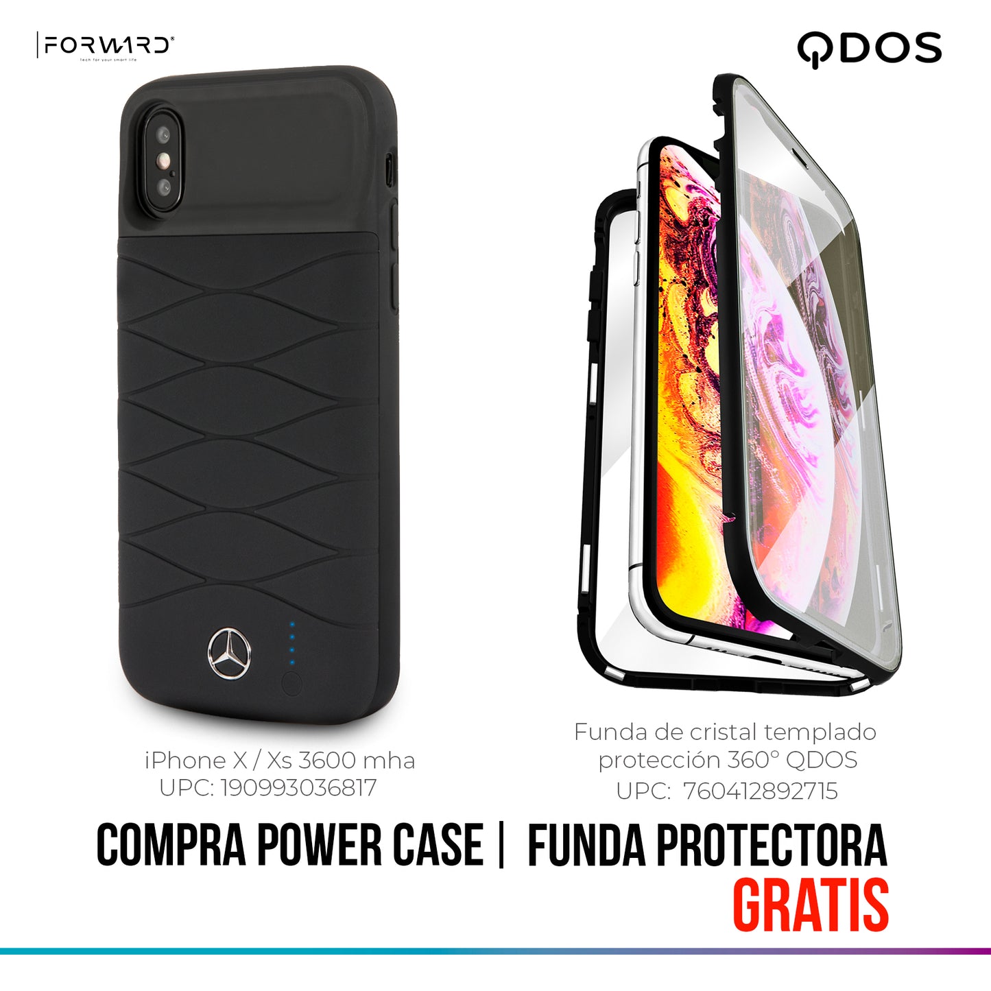 Case/Funda Power Bank Mercedes Benz Color Negro iPhone X y iPhone Xs + Case de Cristal GRATIS