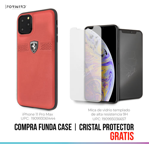 Case/Funda Ferrari de Piel Perforada Color Rojo iPhone 11 Pro Max + Cristal Protector GRATIS