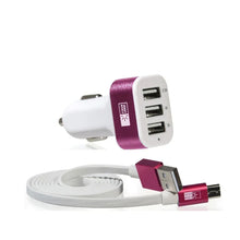 Cargar imagen en el visor de la galería, Cargador para Auto 3 Puertos Rosa con cable Micro USB Case Logic - ForwardContigo