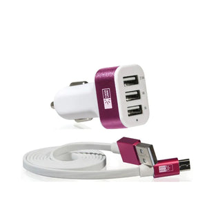 Cargador para Auto 3 Puertos Rosa con cable Micro USB Case Logic - ForwardContigo