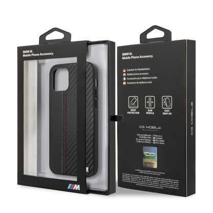 Case/Funda BMW de Piel y Fibra Carbono Color Negro iPhone 12 Mini