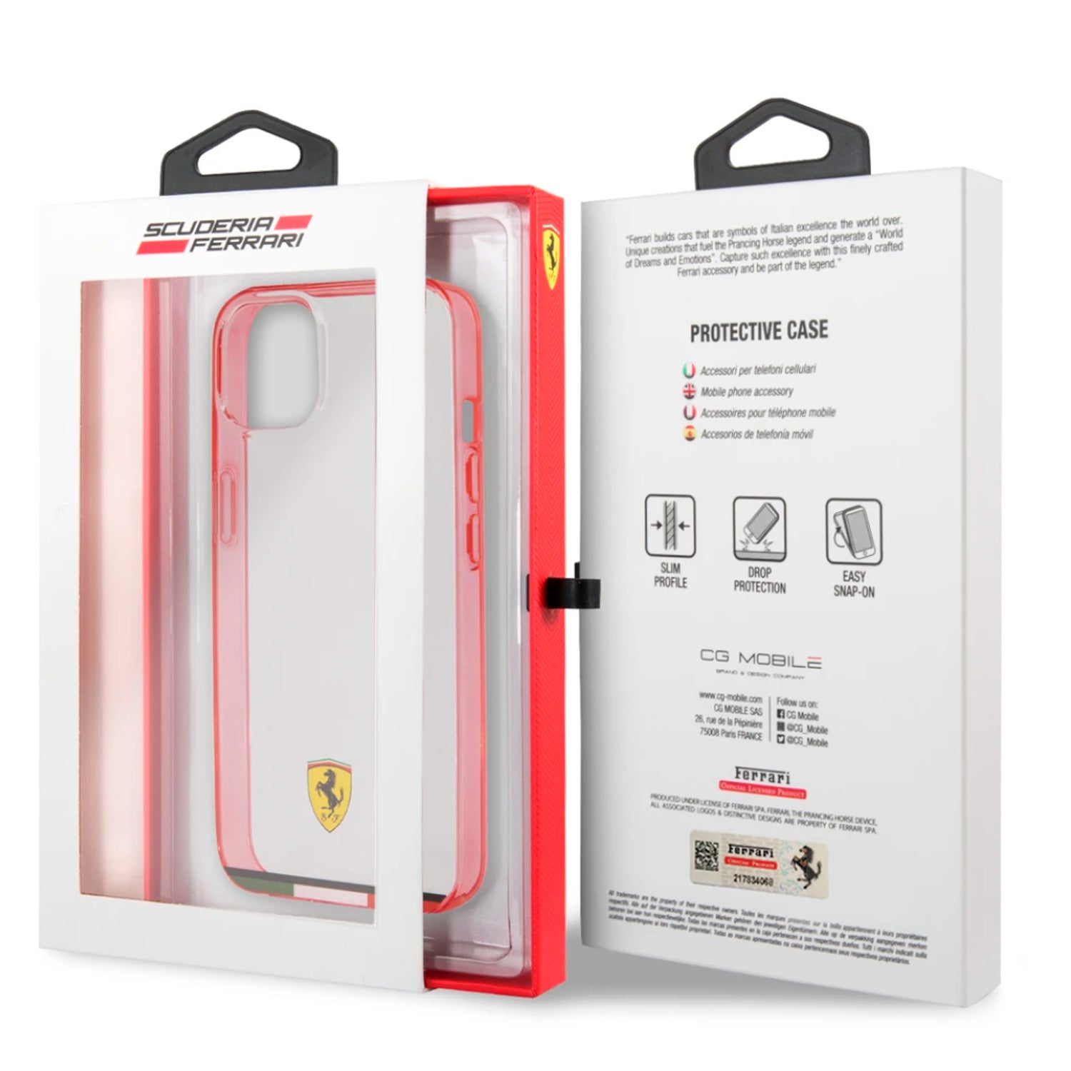 Case/Funda Ferrari Transparente Italia con Contorno Rojo iPhone 13 Pro