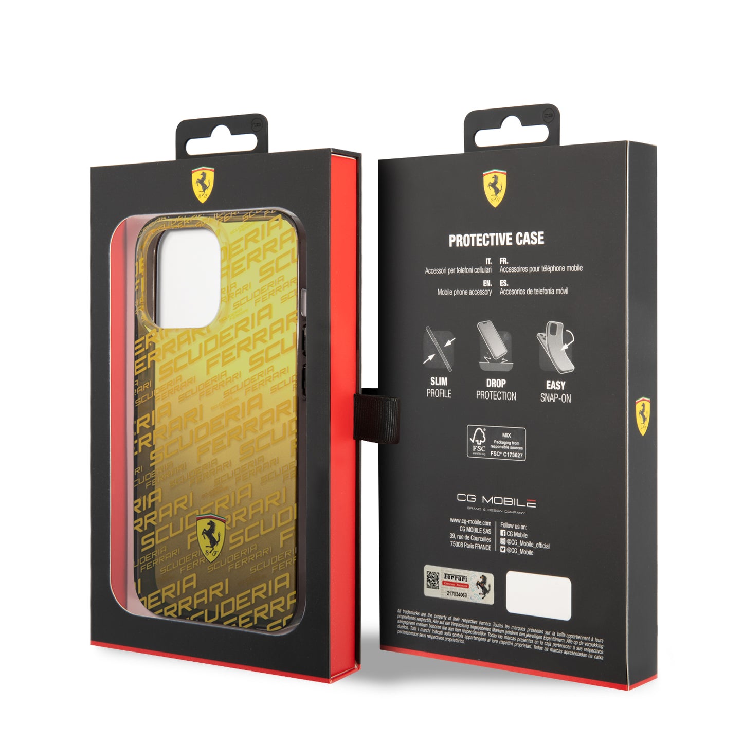 Case/Funda Ferrari Diseño de Scuderia Color Amarillo para iPhone 14 Pro Max