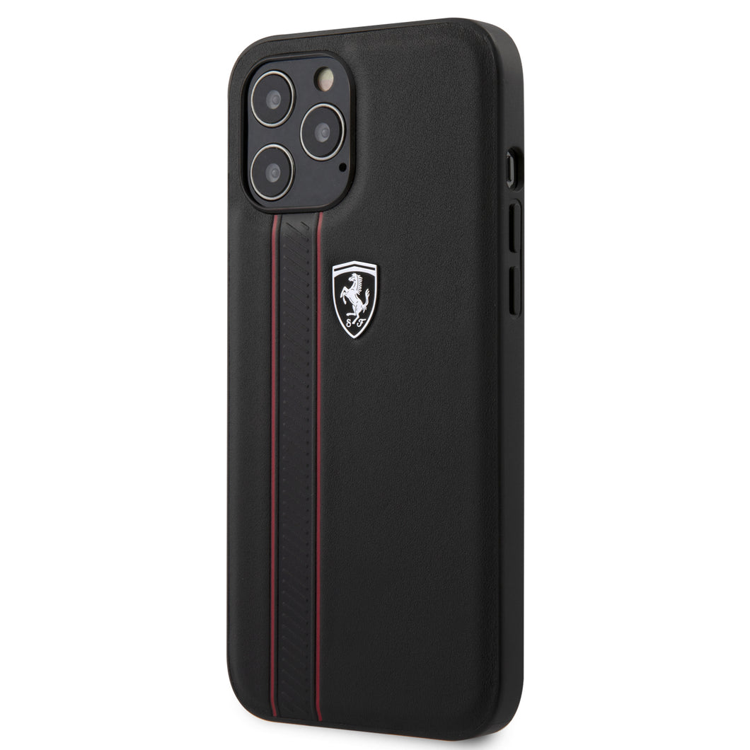Case/Funda Ferrari de Piel con Costura Negra para iPhone 12 Pro Max