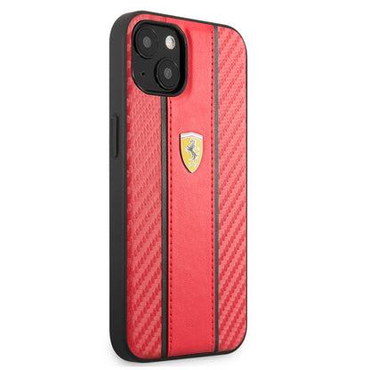 Case/Funda Ferrari Pista Roja de Piel con Fibra Carbón iPhone 13