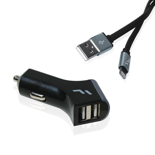 Cargador 2.1 Amp Auto 2 Puertos Usb Y Cable Lightning Plano - ForwardContigo