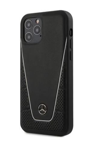 Case/Funda Mercedes Benz de Piel Dynamic Nero Plata iPhone 12 Pro Max