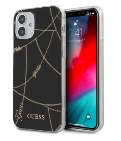 Case/Funda Guess Diseño de Cadenas Doradas Color Negro iPhone 12 Mini