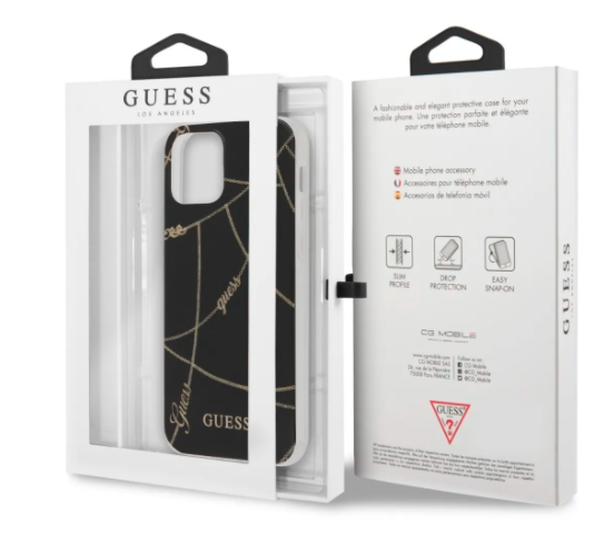 Case/Funda Guess Diseño de Cadenas Doradas Color Negro iPhone 12 Mini