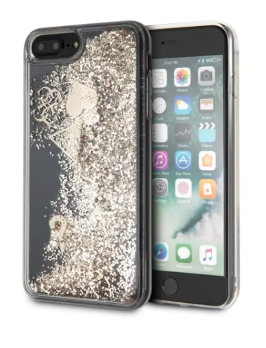 Funda Guess con Brillantina Corazones Color Dorado iPhone 6+/ 7+/ 8+