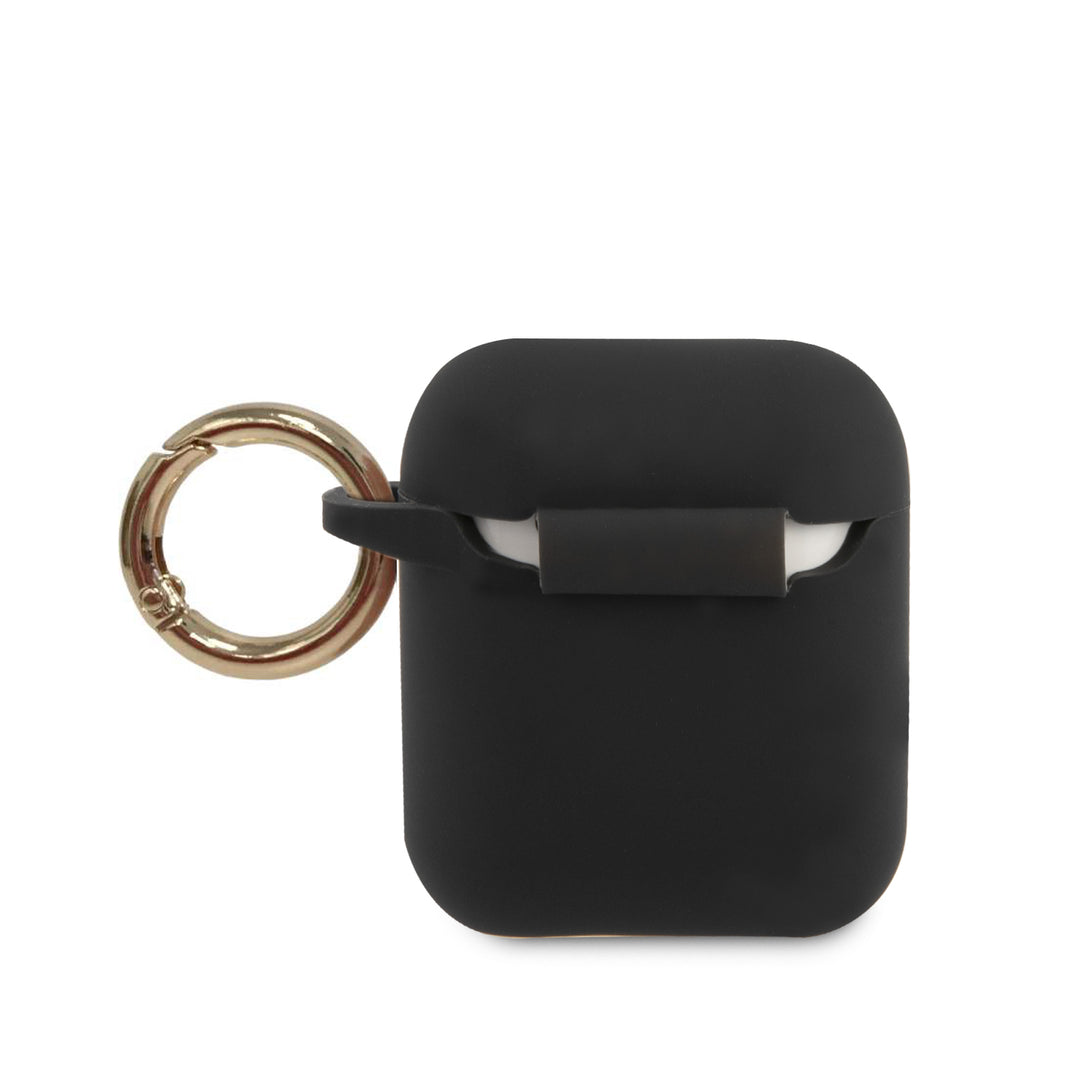 Case/Funda Guess de Silicón Negro con Logotipo Dorado Airpods