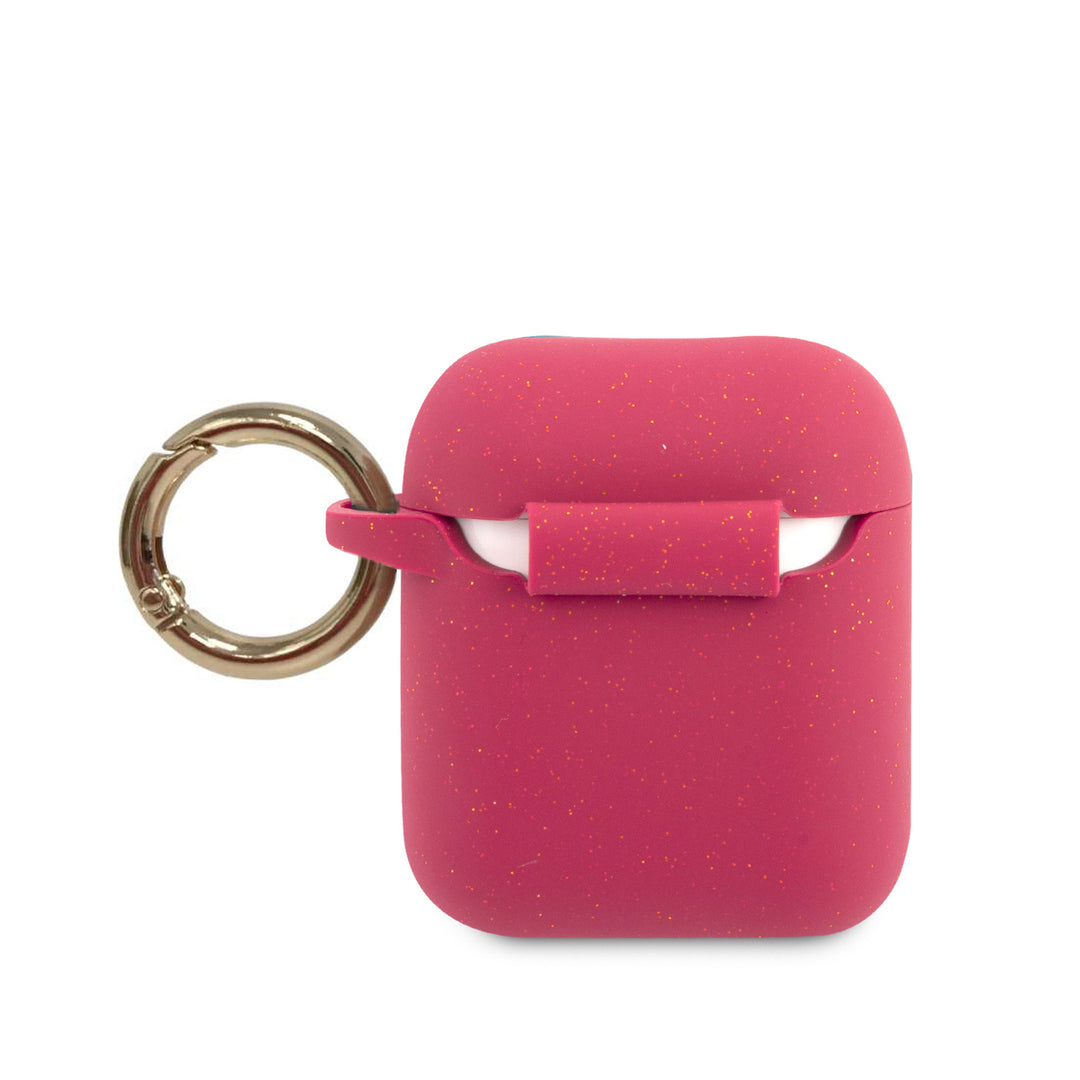 Funda Guess de Silicon Color Fuscia con Anillo Dorado AirPods