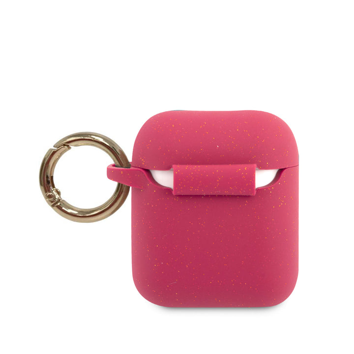 Funda Guess de Silicon Color Fuscia con Anillo Dorado AirPods