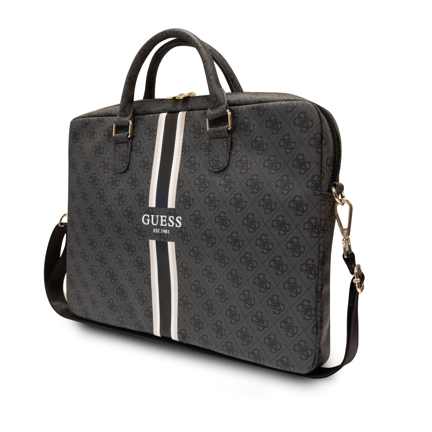 Bolso/Portafolio Guess Diseño 4G y Printed Stripes Color Negro