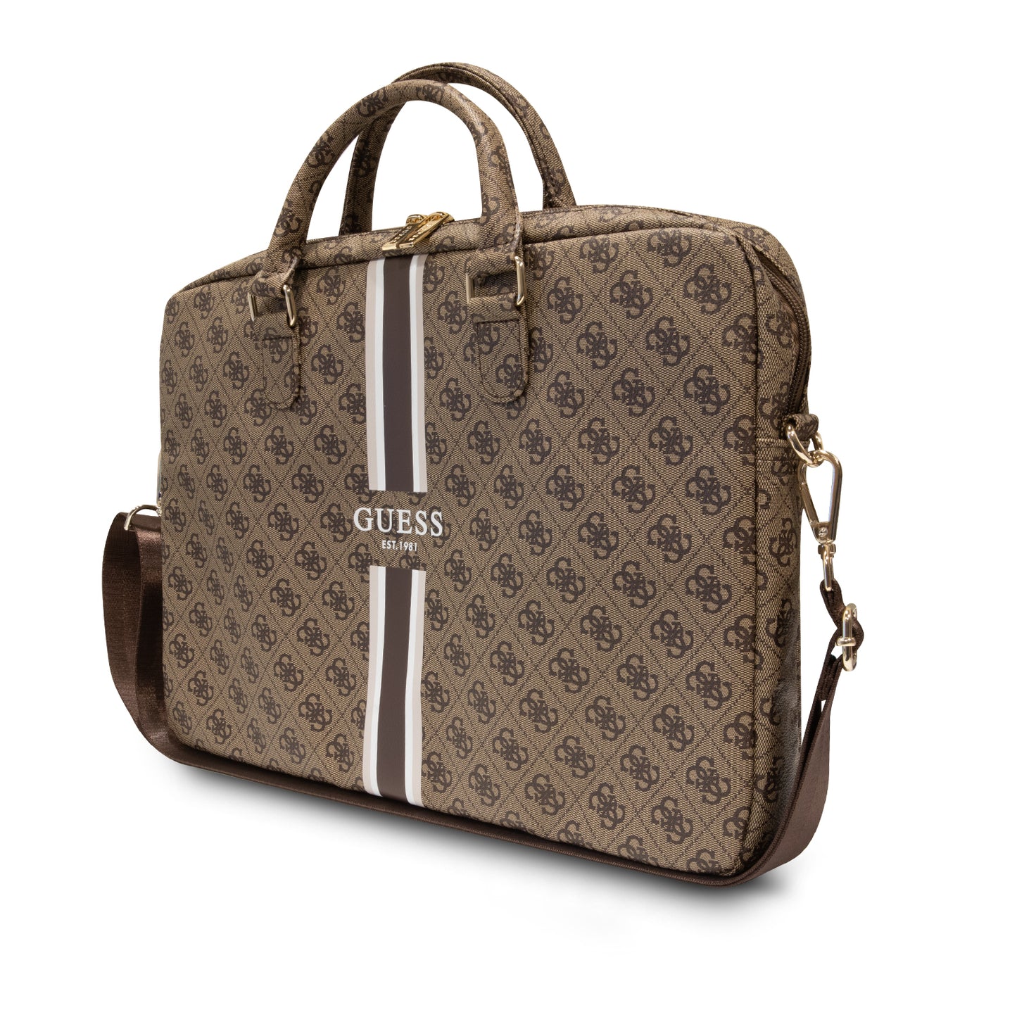Bolso/Portafolio Guess Diseño 4G y Printed Stripes Color Cáfe