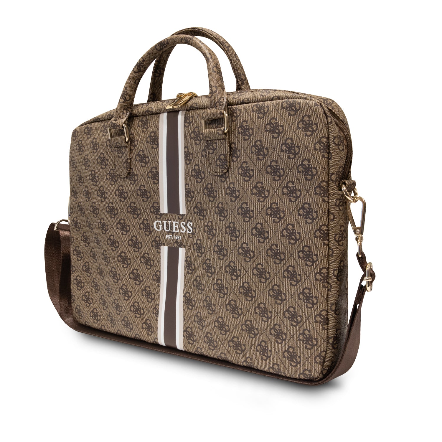 Bolso/Portafolio Guess Diseño 4G y Printed Stripes Color Cáfe