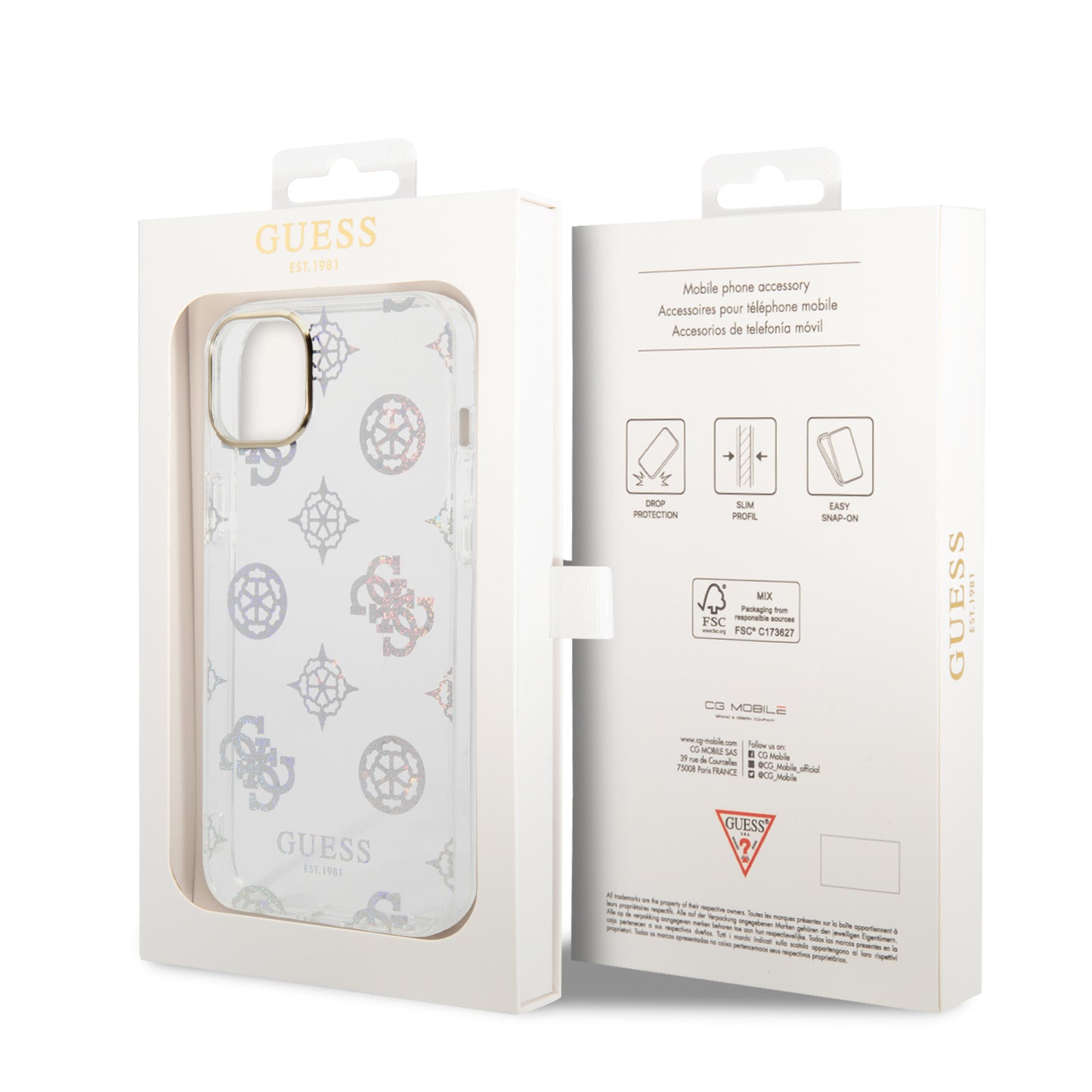 Case/Funda Guess Diseño Electro/Plateado Transparente para iPhone 14 Plus