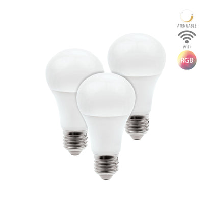 Paquete de 3 Focos LED Inteligentes A19 WiFi 8 W, Luz RGB + Blanca, Base E27