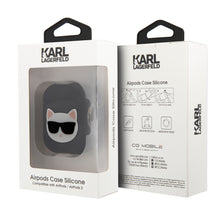 Cargar imagen en el visor de la galería, Case/Funda Karl Lagerfeld Choupette de Silicón con Anillo Color Negro AirPods