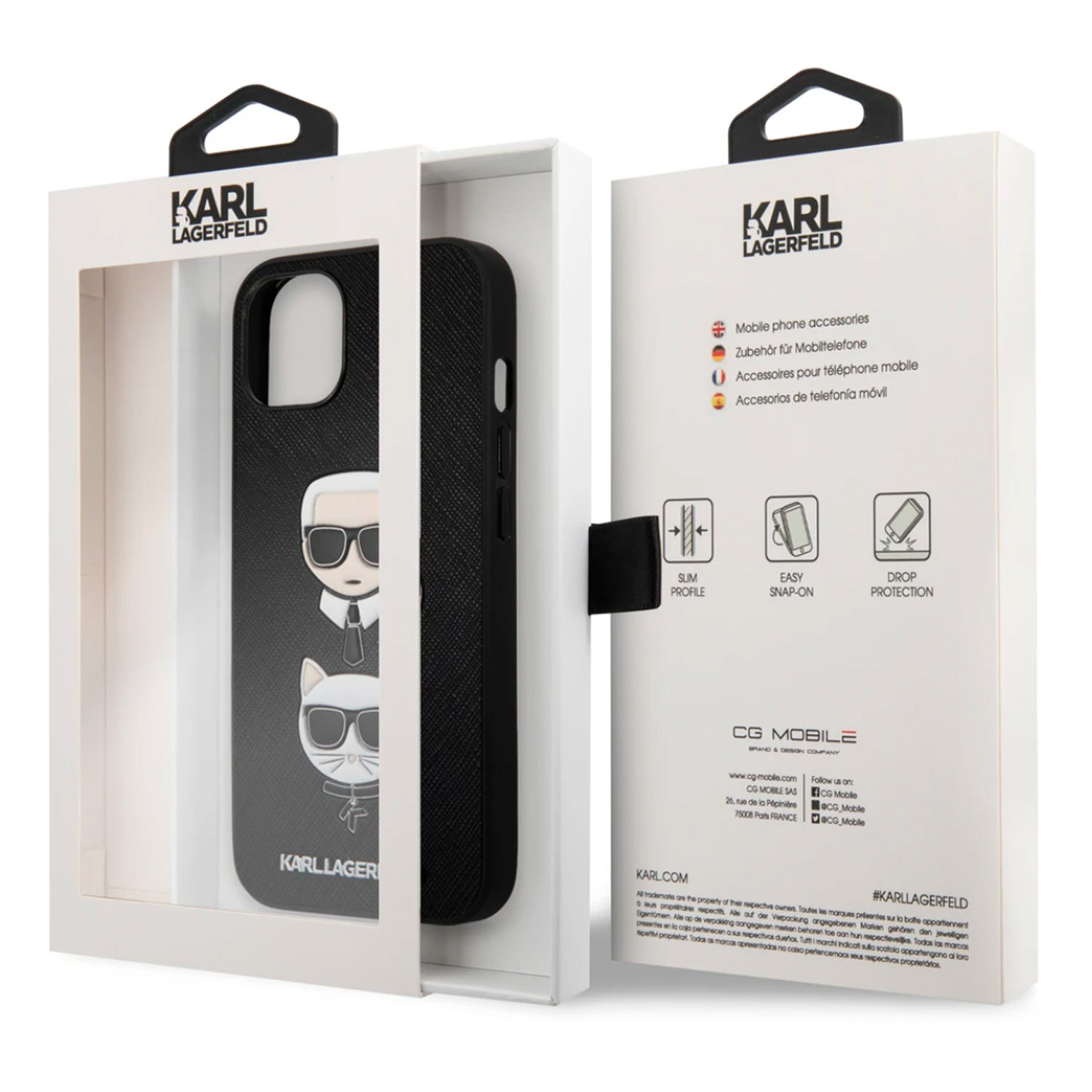 Case/Funda Karl & Choupette Saffiano Negra iPhone 13 Pro