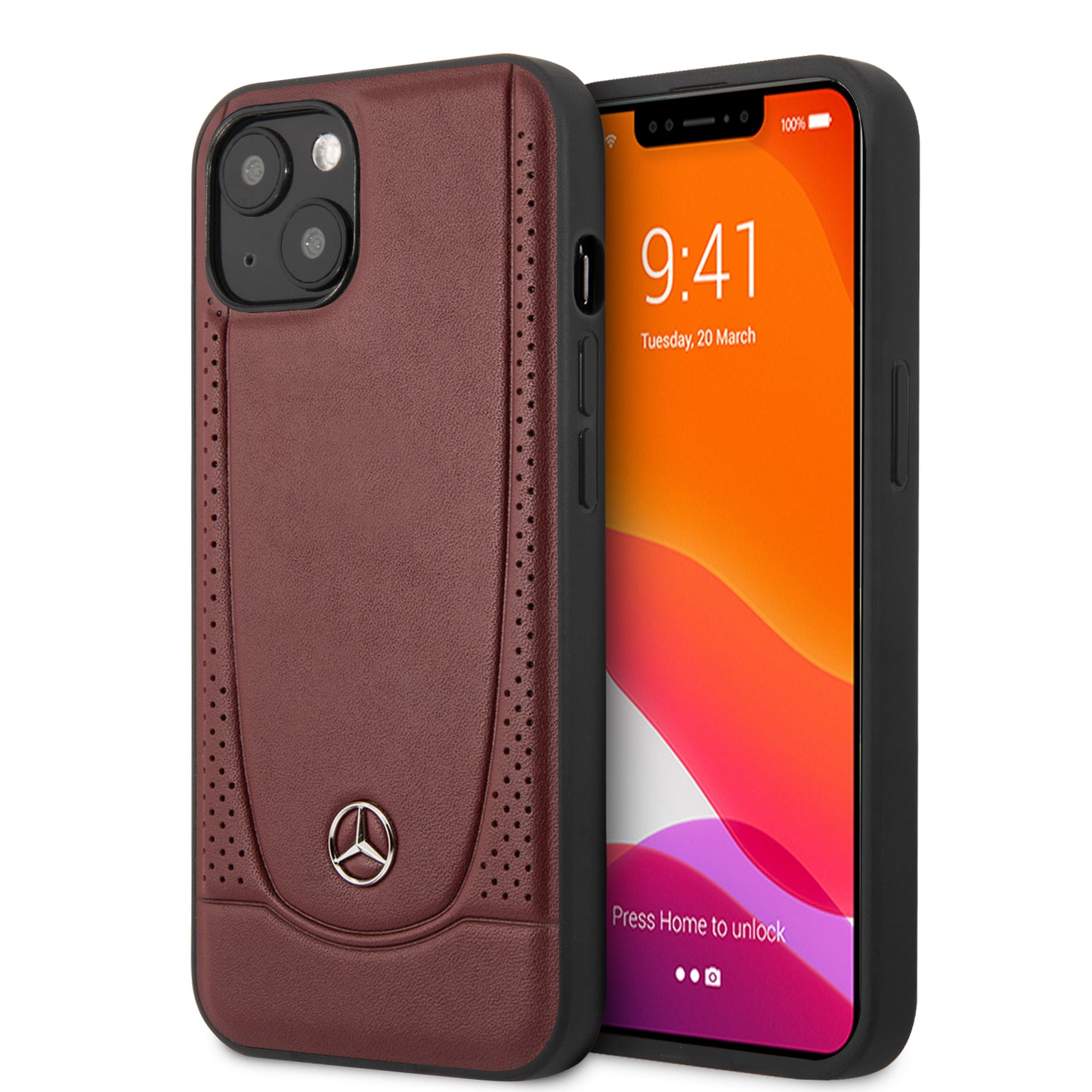 Case/Funda Mercedes Benz de Piel con Costura U Color Rojo iPhone 13