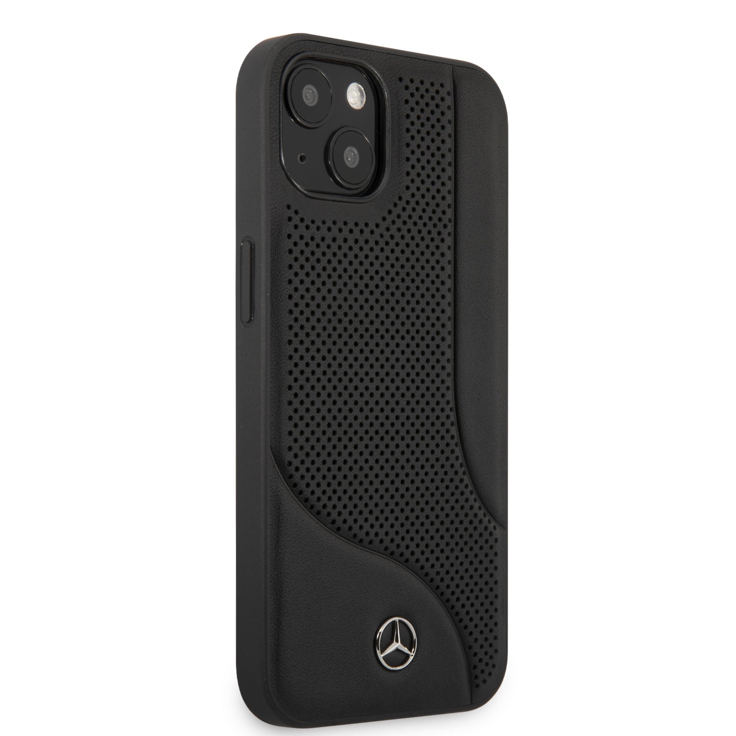 Case/Funda Mercedes Benz de Piel Perforado Color Negro iPhone 13