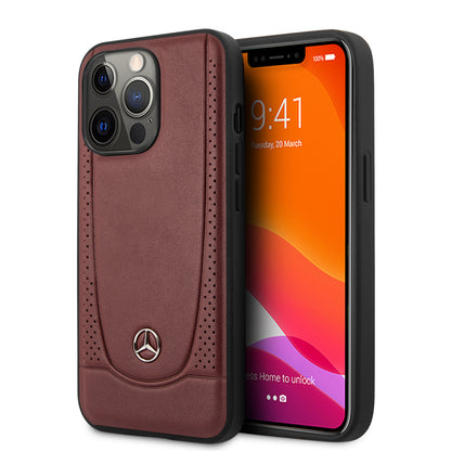 Case/Funda Mercedes Benz de Piel con Costura U Color Rojo iPhone 13 Pro Max