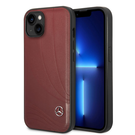 Case/Funda Mercedes Benz de Piel con Diseño de Olas Color Rojo para iPhone 14 Plus
