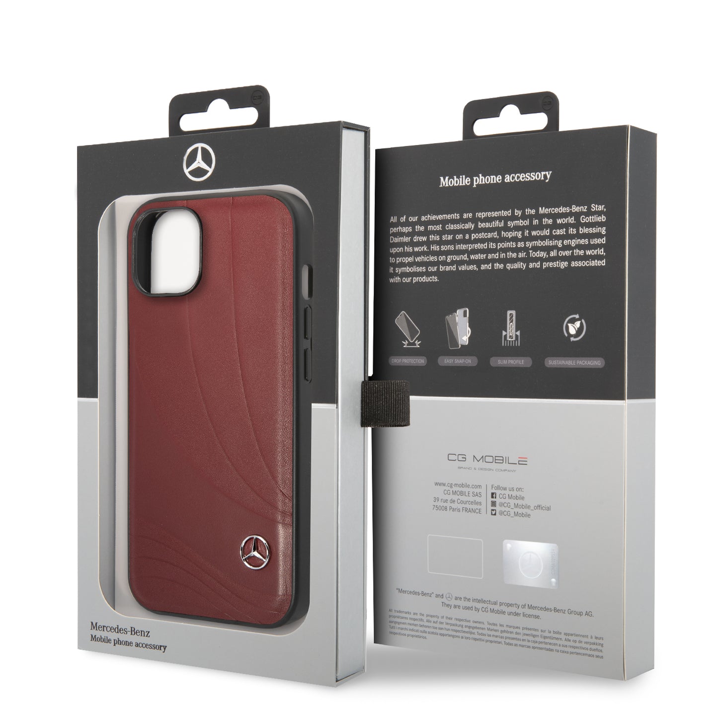 Case/Funda Mercedes Benz de Piel con Diseño de Olas Color Rojo para iPhone 14 Plus