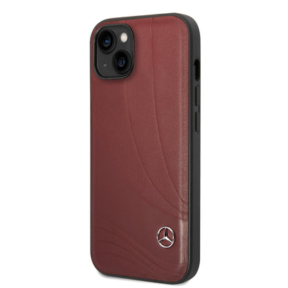 Case/Funda Mercedes Benz de Piel con Diseño de Olas Color Rojo para iPhone 14 Plus