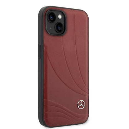 Case/Funda Mercedes Benz de Piel con Diseño de Olas Color Rojo para iPhone 14