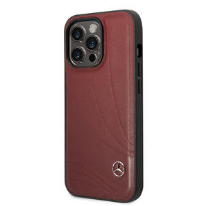 Case/Funda Mercedes Benz de Piel con Diseño de Olas Color Rojo para iPhone 14 Pro Max