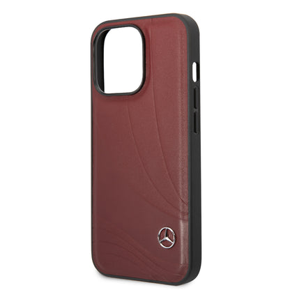 Case/Funda Mercedes Benz de Piel con Diseño de Olas Color Rojo para iPhone 14 Pro Max